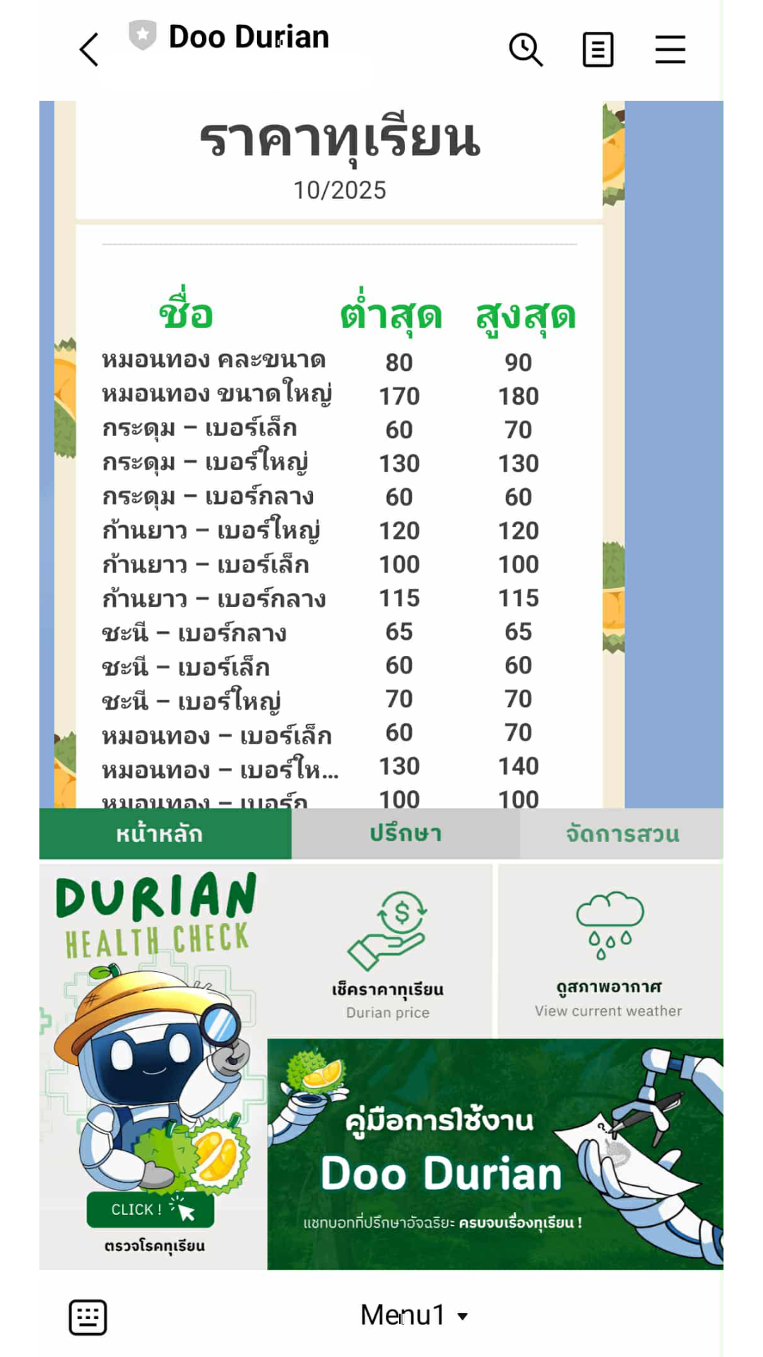 ข้อมูลราคาทุเรียนเรียลไทม์